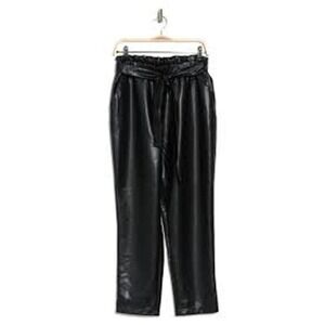 Avec Les Filles Womens XS‎ Black Faux Leather Paperbag Waist Pants Career Work